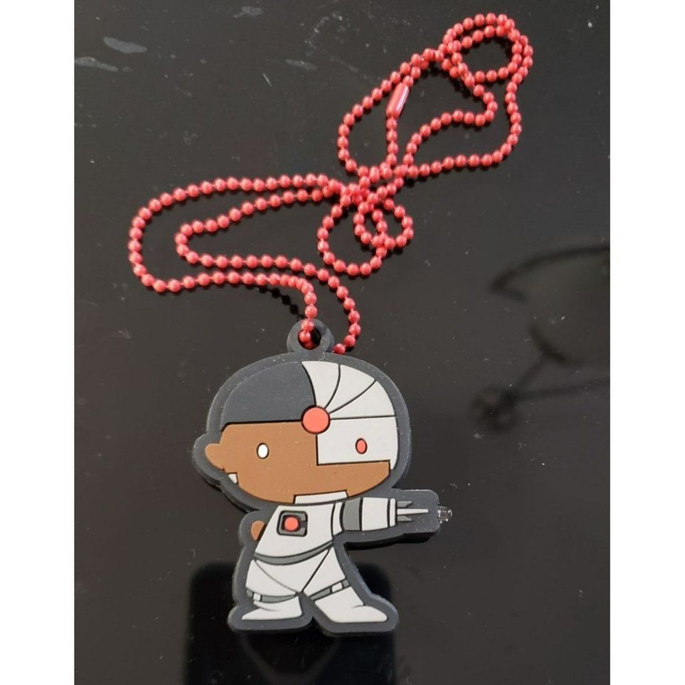 Dc Comics Cyborg Chain Necklace Red LIGHTUP works Justice League dog tag vinyl